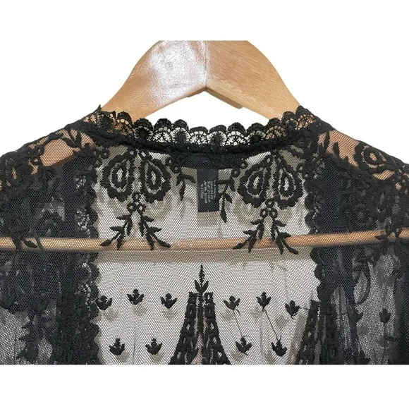 NWT Bloomingdale's AQUA Black Floral Short Sleeve Sheer Kimono, M - Picture 10 of 16